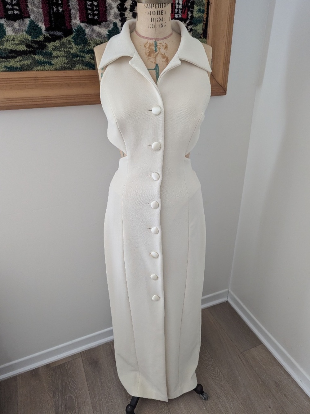 90's Elegant Cream Dress With Open Back